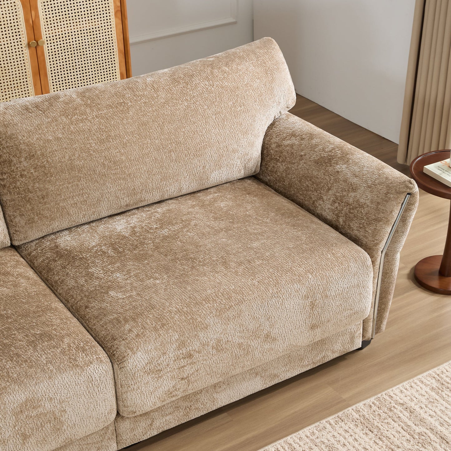 110 Inch L-Shaped Chenille Sectional Sofa with USB and Type-C Charging, Petal Armrests, Movable Ottoman for Living Room