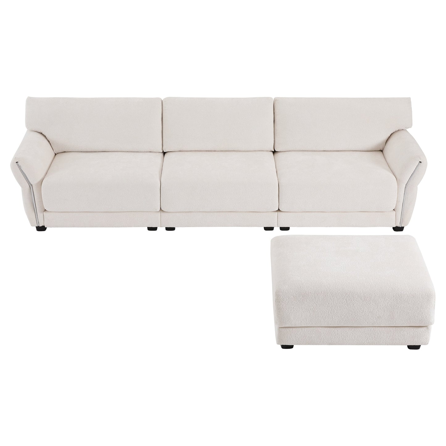 110 Inch L-Shaped Chenille Sectional Sofa with USB and Type-C Charging, Petal Armrests, Movable Ottoman for Living Room