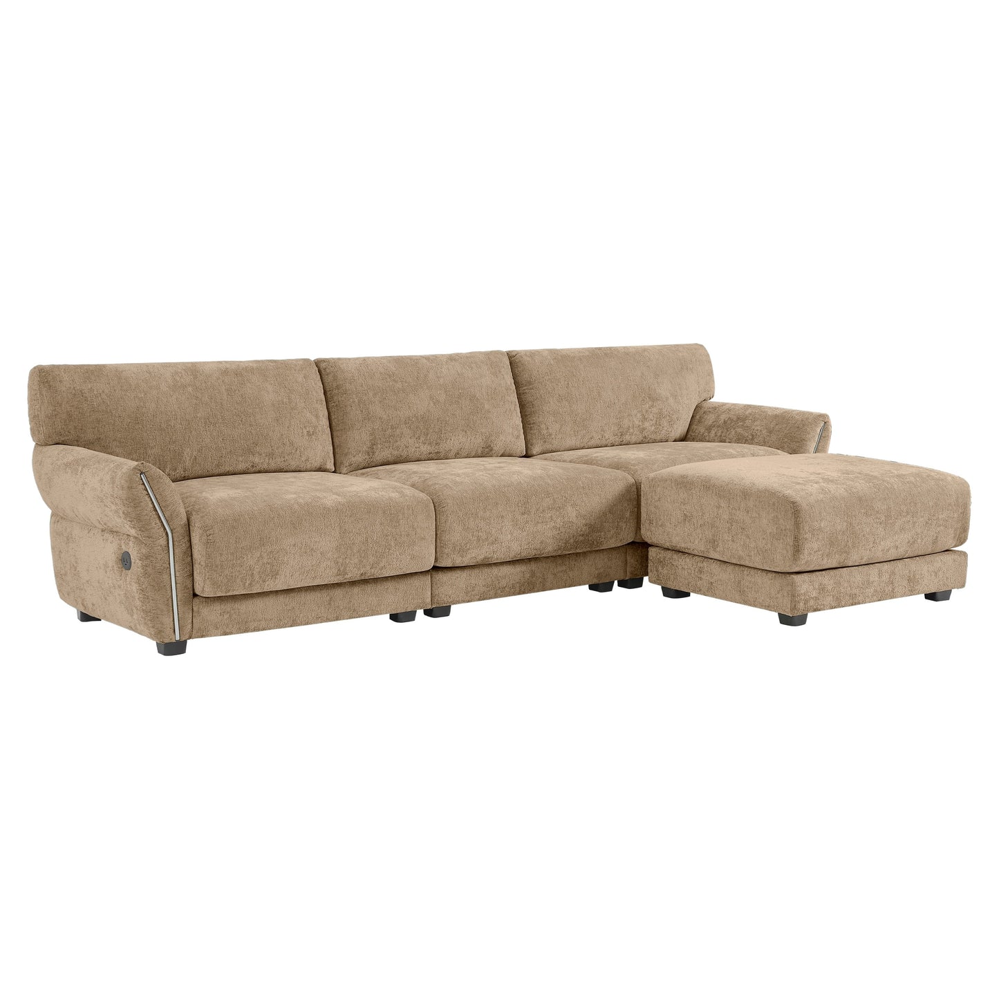 110 Inch L-Shaped Chenille Sectional Sofa with USB and Type-C Charging, Petal Armrests, Movable Ottoman for Living Room