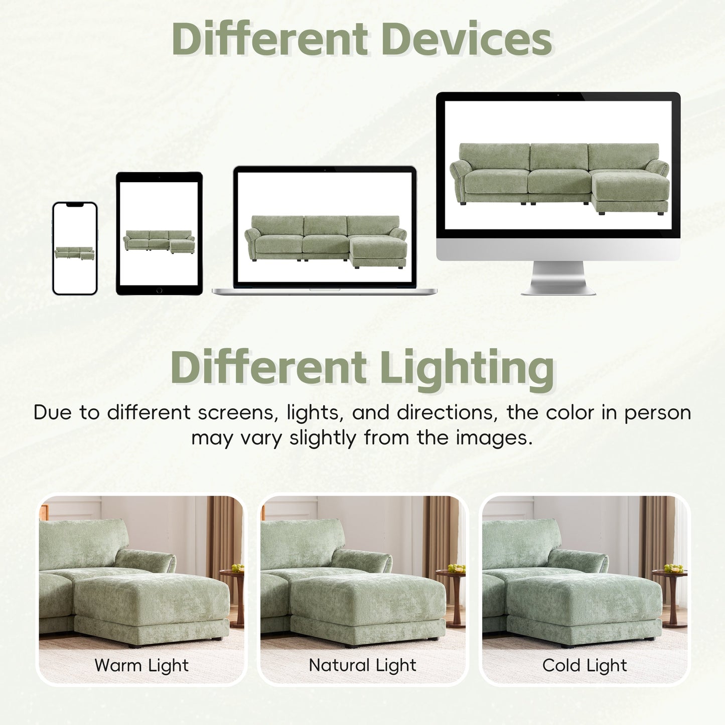 110 Inch L-Shaped Chenille Sectional Sofa with USB and Type-C Charging, Petal Armrests, Movable Ottoman for Living Room