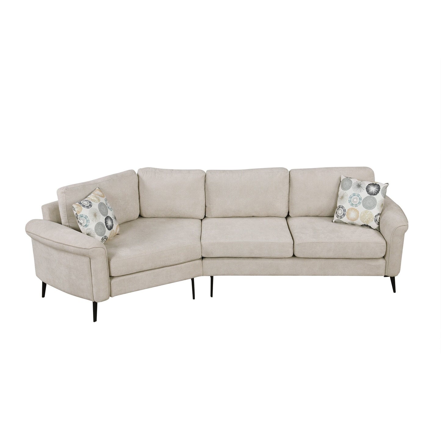 111 3 Seater Sofa Couch, Chenille Curved Sofa Couch with 2 Printed Pillows Modern Upholstered Sofa for Living Room