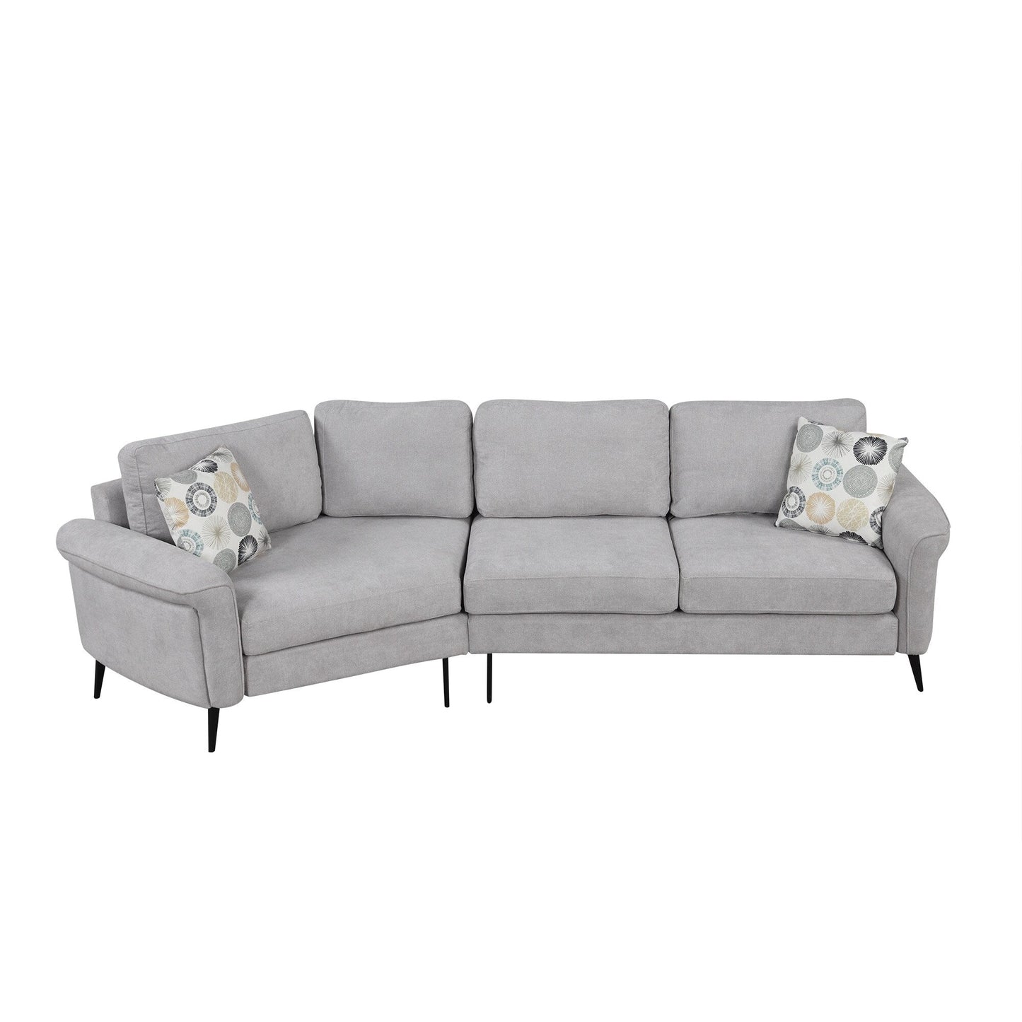 111 3 Seater Sofa Couch, Chenille Curved Sofa Couch with 2 Printed Pillows Modern Upholstered Sofa for Living Room