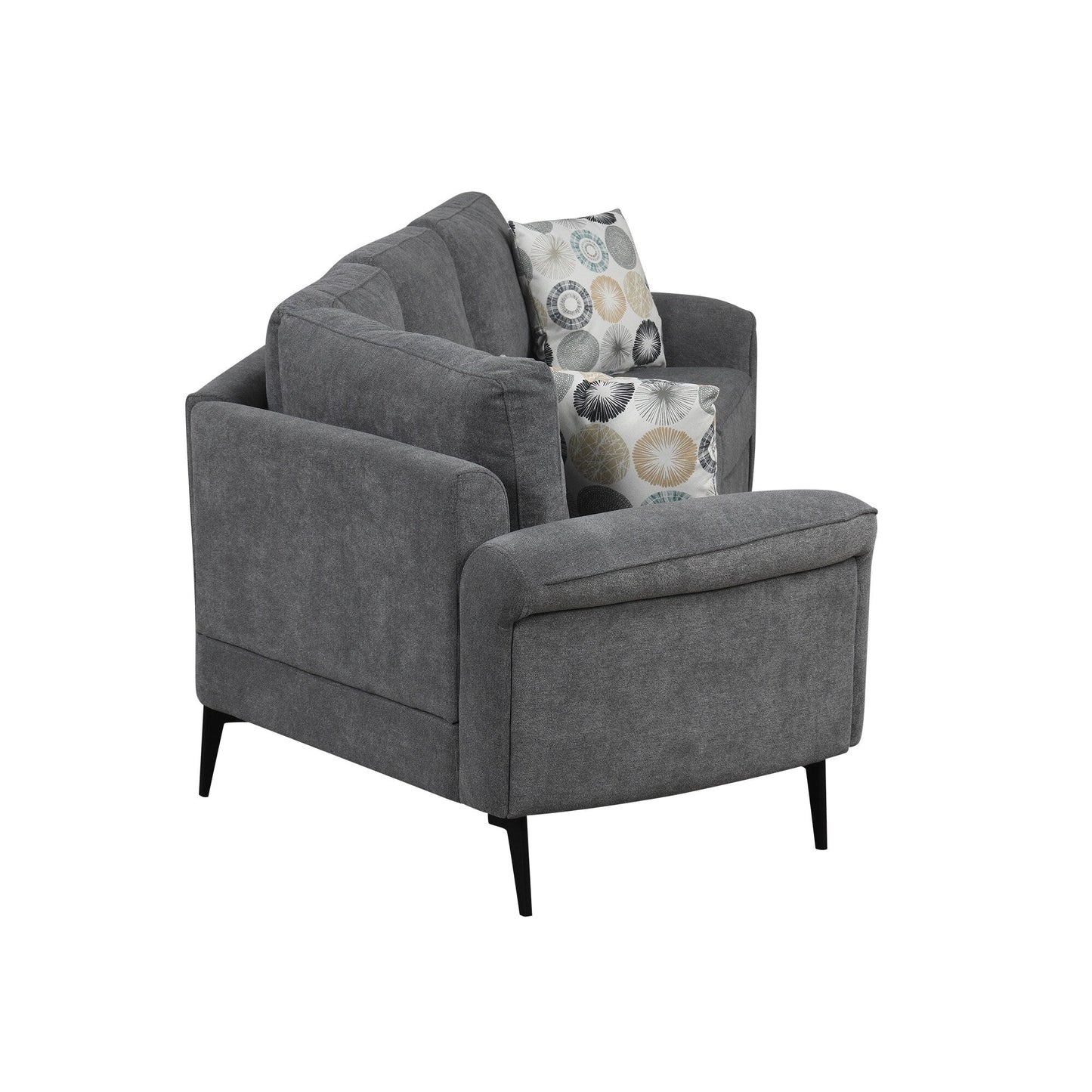 111 3 Seater Sofa Couch, Chenille Curved Sofa Couch with 2 Printed Pillows Modern Upholstered Sofa for Living Room