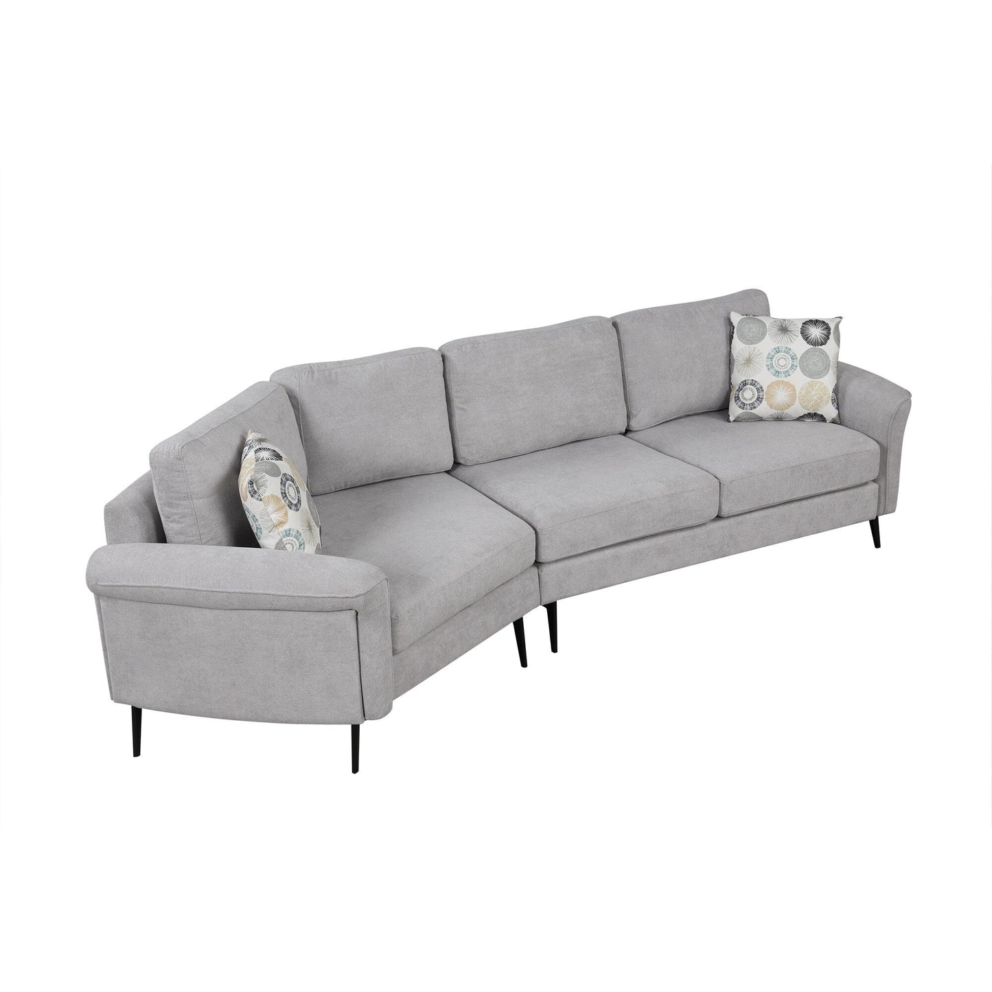 111 3 Seater Sofa Couch, Chenille Curved Sofa Couch with 2 Printed Pillows Modern Upholstered Sofa for Living Room
