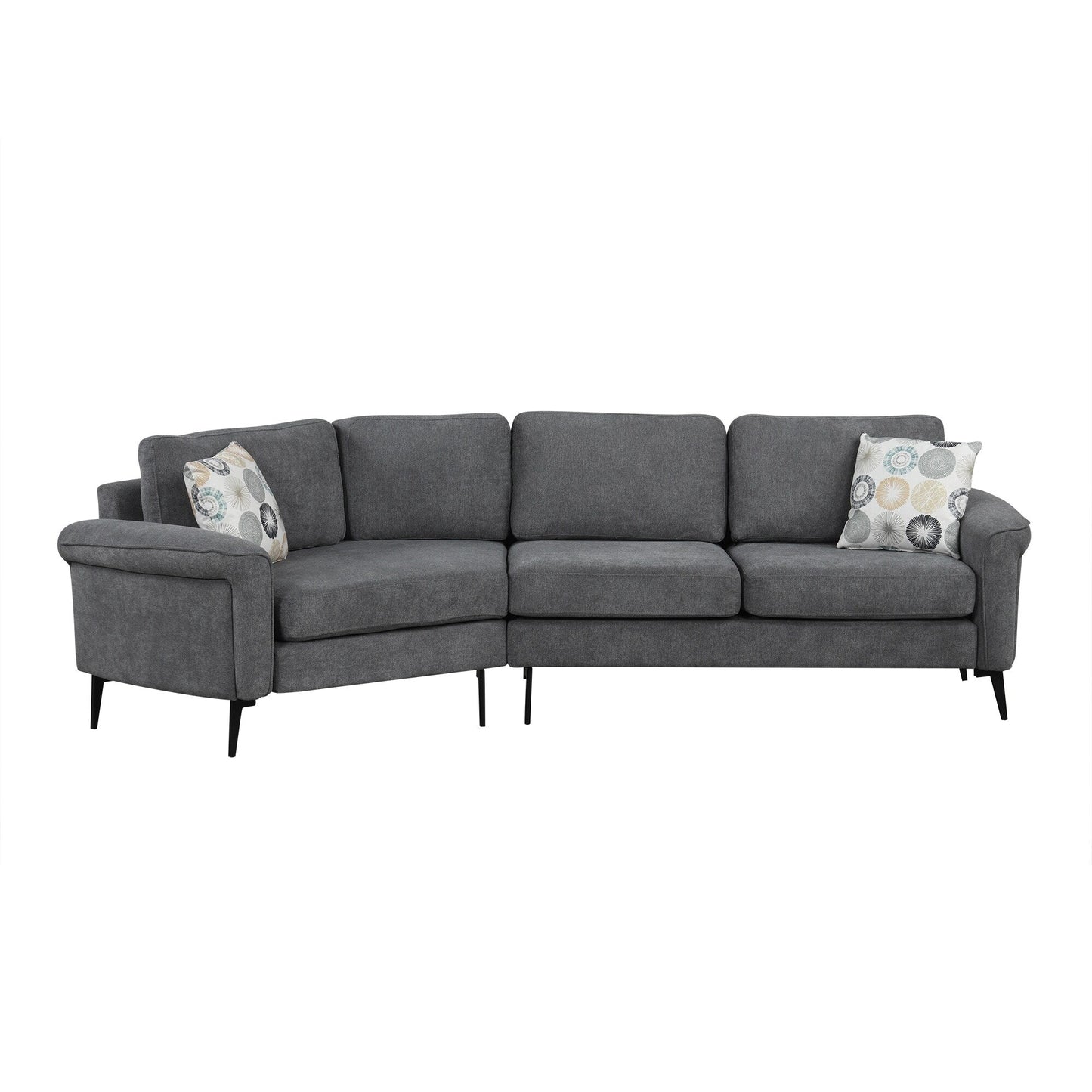 111 3 Seater Sofa Couch, Chenille Curved Sofa Couch with 2 Printed Pillows Modern Upholstered Sofa for Living Room