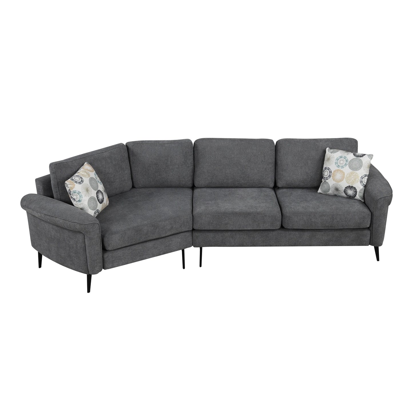 111 3 Seater Sofa Couch, Chenille Curved Sofa Couch with 2 Printed Pillows Modern Upholstered Sofa for Living Room