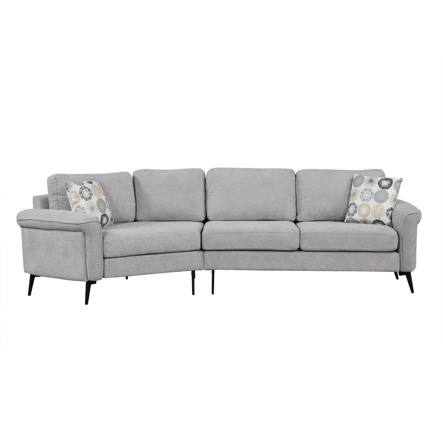 111 3 Seater Sofa Couch, Chenille Curved Sofa Couch with 2 Printed Pillows Modern Upholstered Sofa for Living Room