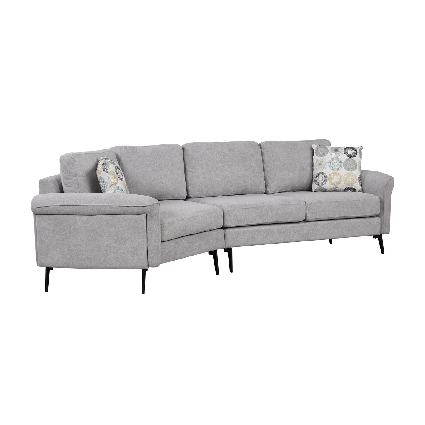 111 3 Seater Sofa Couch, Chenille Curved Sofa Couch with 2 Printed Pillows Modern Upholstered Sofa for Living Room