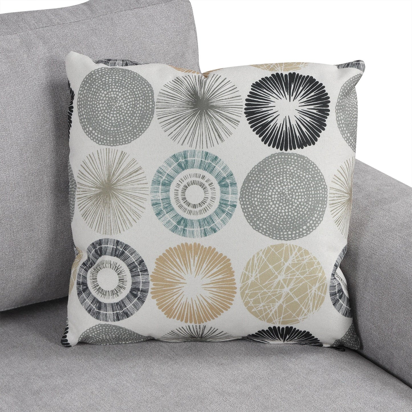 111 3 Seater Sofa Couch, Chenille Curved Sofa Couch with 2 Printed Pillows Modern Upholstered Sofa for Living Room
