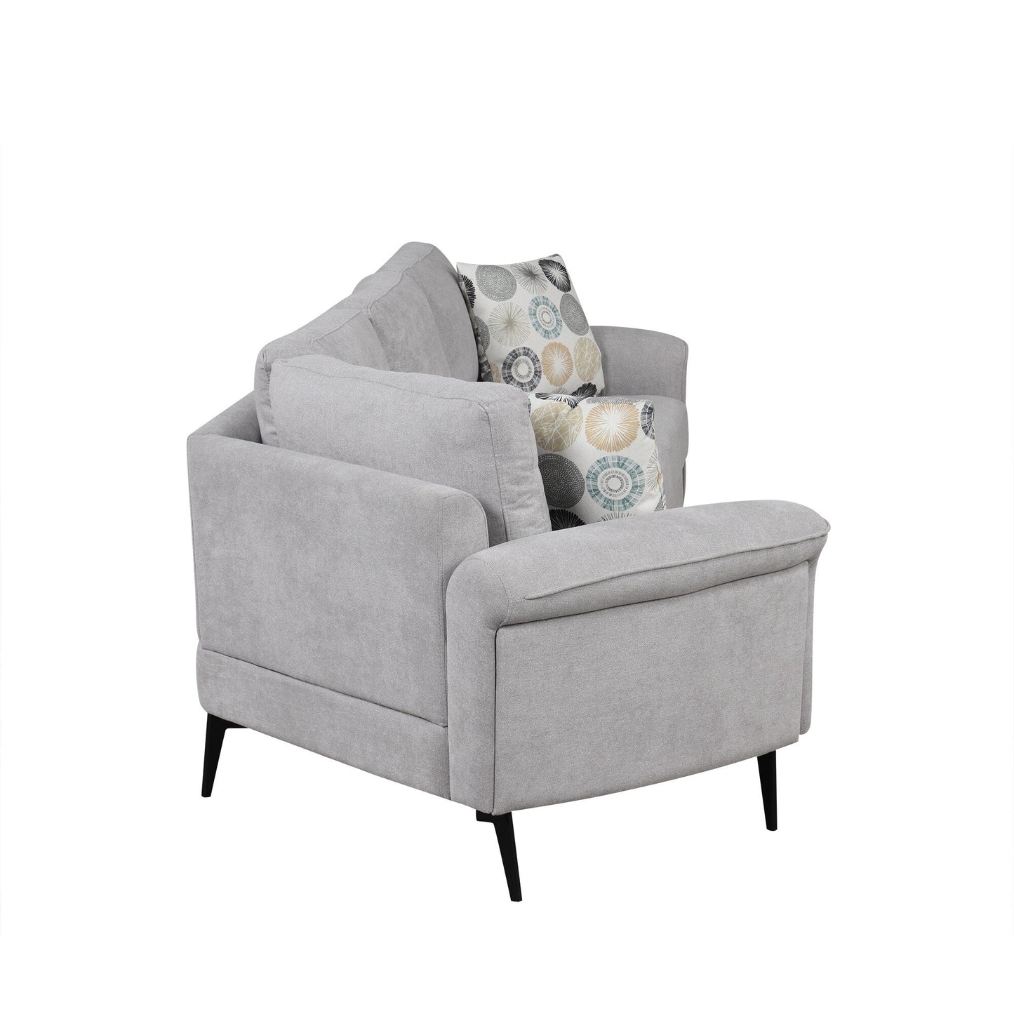 111 3 Seater Sofa Couch, Chenille Curved Sofa Couch with 2 Printed Pillows Modern Upholstered Sofa for Living Room