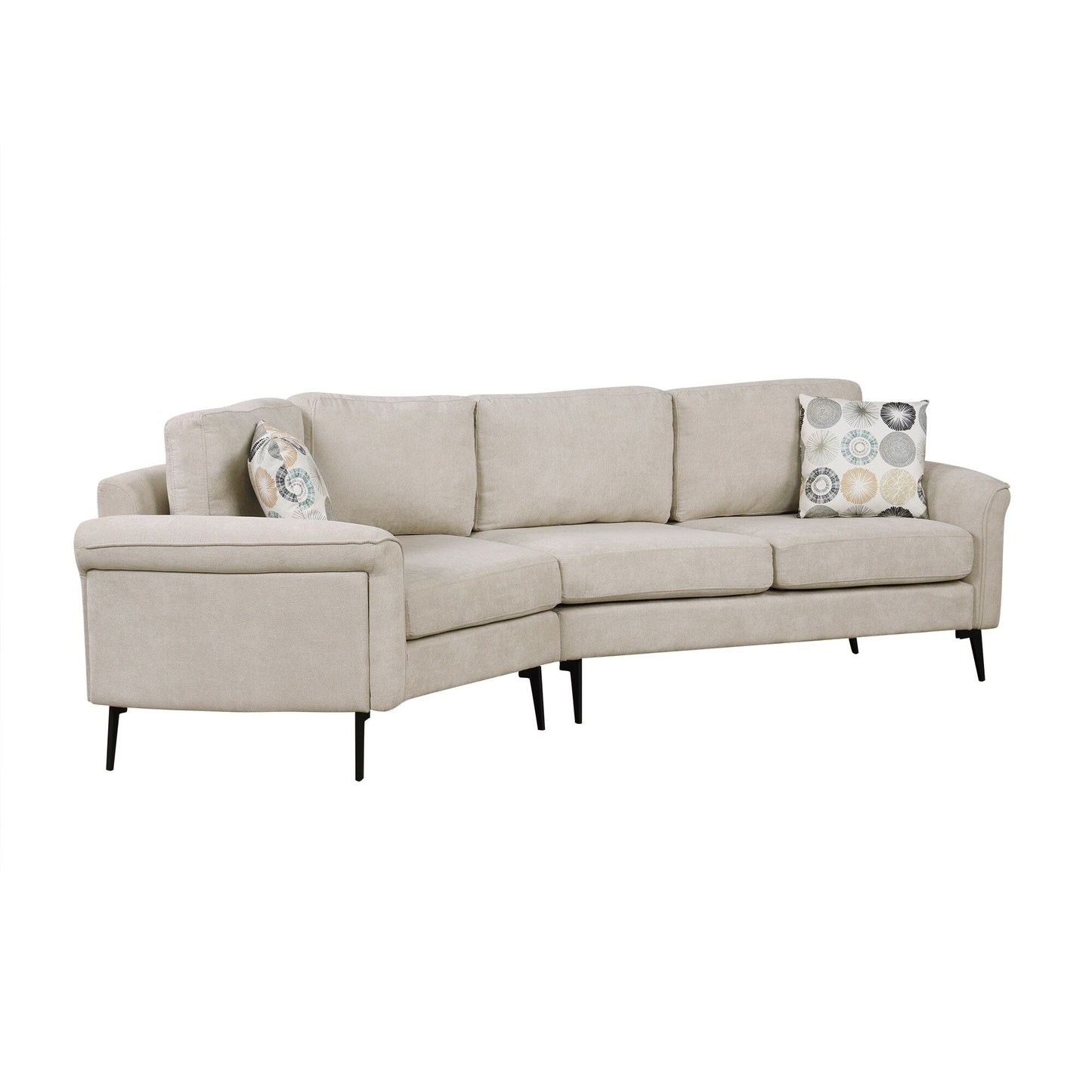 111 3 Seater Sofa Couch, Chenille Curved Sofa Couch with 2 Printed Pillows Modern Upholstered Sofa for Living Room