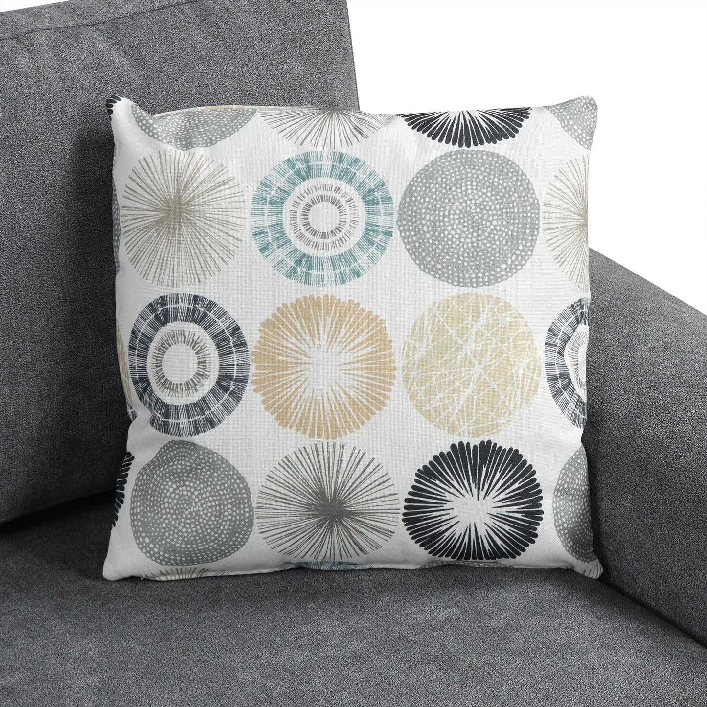 111 3 Seater Sofa Couch, Chenille Curved Sofa Couch with 2 Printed Pillows Modern Upholstered Sofa for Living Room