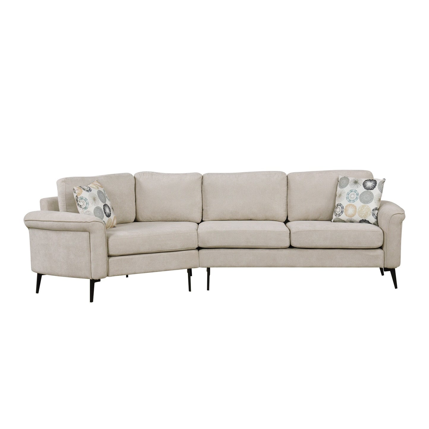 111 3 Seater Sofa Couch, Chenille Curved Sofa Couch with 2 Printed Pillows Modern Upholstered Sofa for Living Room