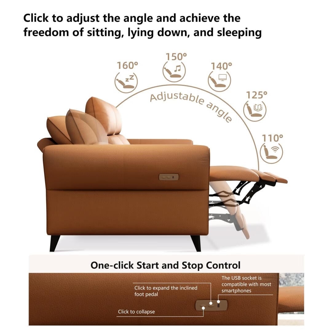 112.5'' Vegan Leather Power Reclining Sofa with USB Charging Port