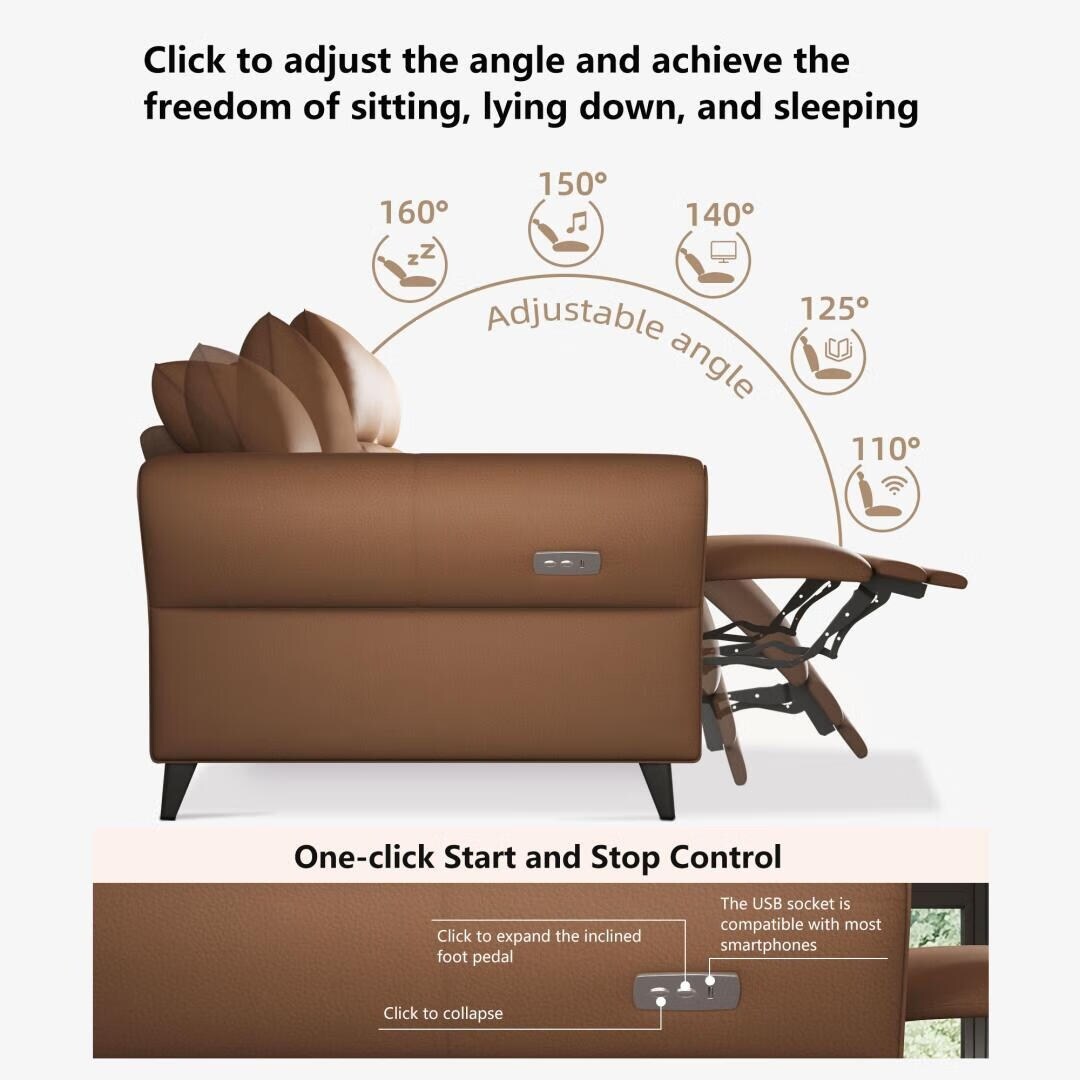 112.5'' Vegan Leather Power Reclining Sofa with USB Charging Port