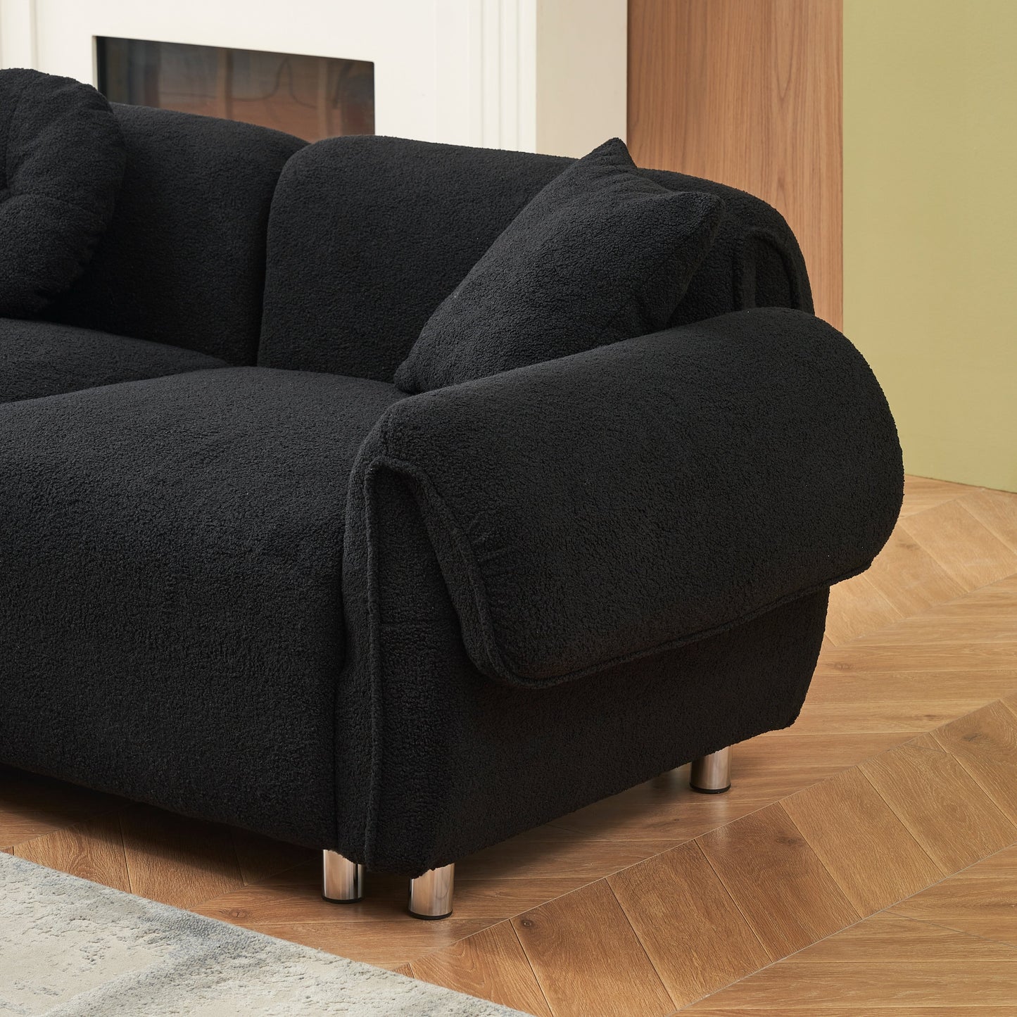 112'' 3-Sitzer-Sofa aus Teddystoff mit 3 Kissen, kratzfest mit weicher Polsterung und Metallbeinen