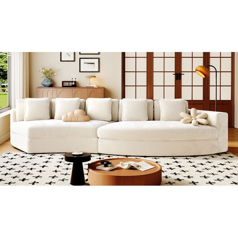 115.7 Pure Foam Modular Sofa, 2-Piece Set with 5 Cushions, 4-Seater, Chenille Jacquard Fabric, Curved Design