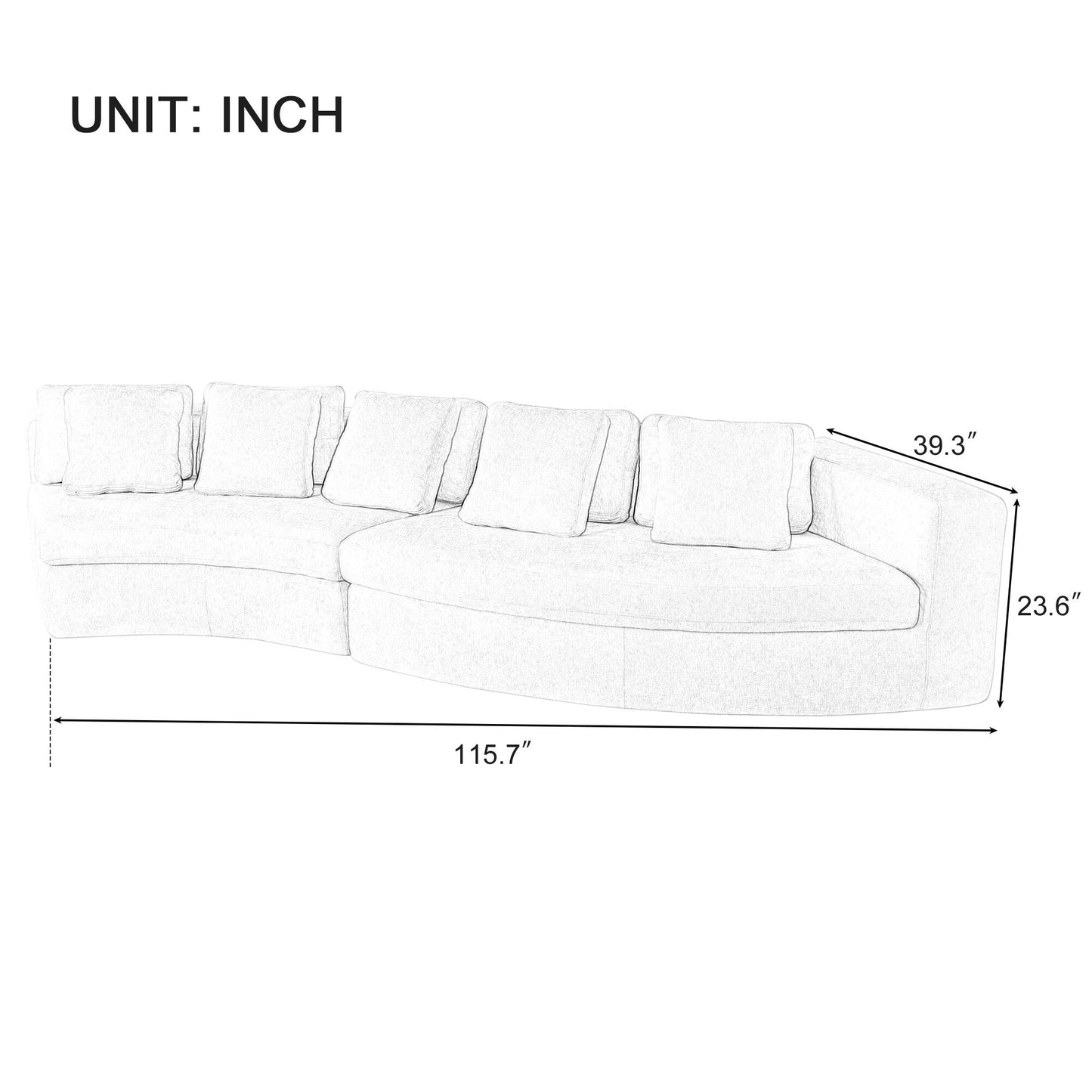 115.7 Pure Foam Modular Sofa, 2-Piece Set with 5 Cushions, 4-Seater, Chenille Jacquard Fabric, Curved Design