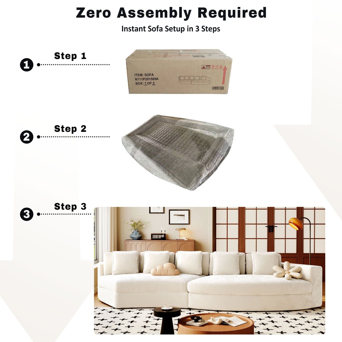 115.7 Pure Foam Modular Sofa, 2-Piece Set with 5 Cushions, 4-Seater, Chenille Jacquard Fabric, Curved Design