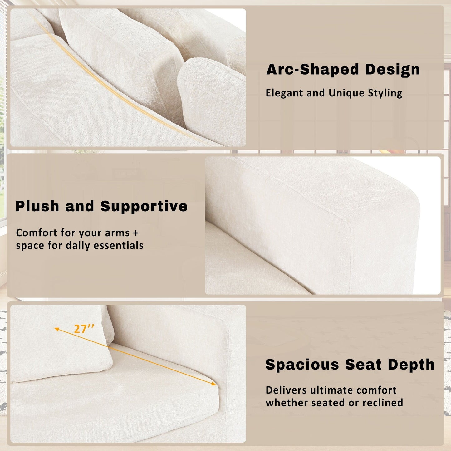 115.7 Pure Foam Modular Sofa, 2-Piece Set with 5 Cushions, 4-Seater, Chenille Jacquard Fabric, Curved Design