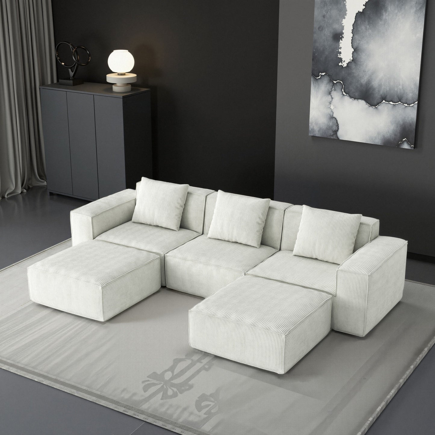 118 Inch Modular Convertible Sofa Bed 3-Seater with Footrests White Cloud Velvet