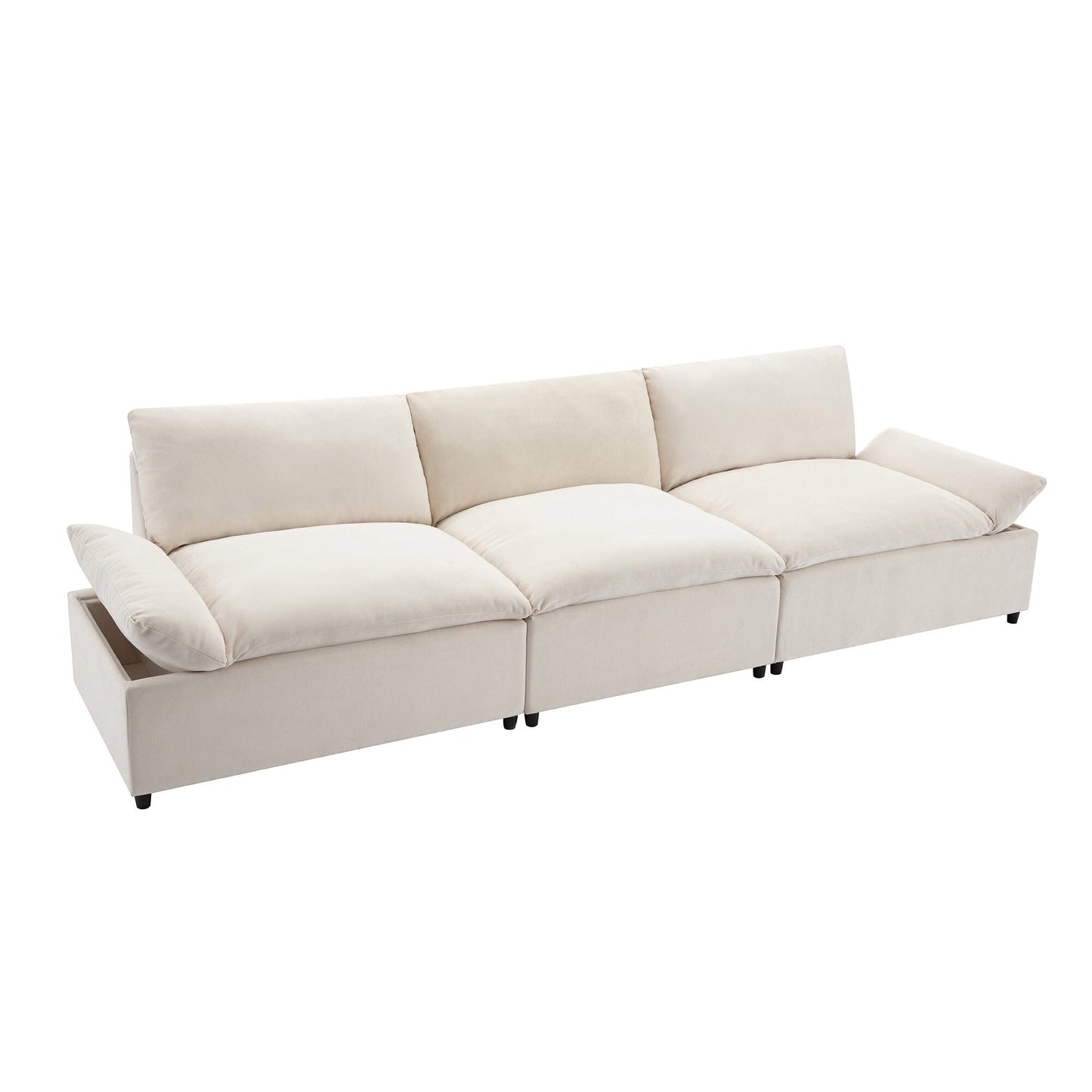 119.5 Large Polyester 3-seater Sofa with 2 Storage Units and Rubber Wood Legs for Living Room