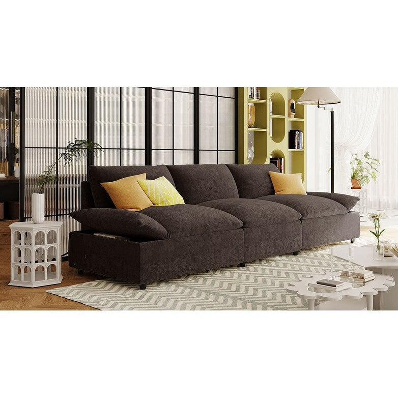 119.5 Large Polyester 3-seater Sofa with 2 Storage Units and Rubber Wood Legs for Living Room