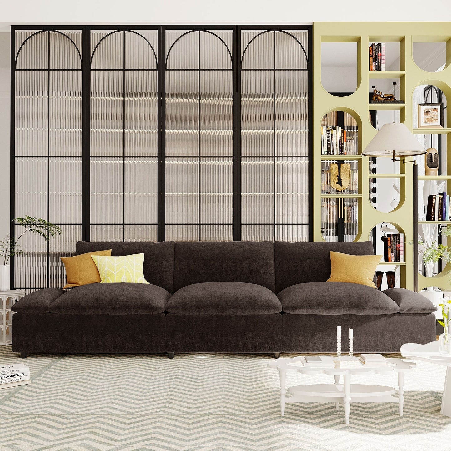 119.5 Large Polyester 3-seater Sofa with 2 Storage Units and Rubber Wood Legs for Living Room