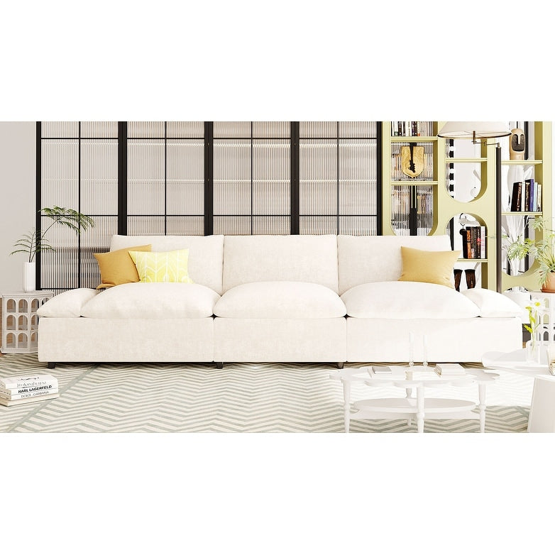119.5 Large Polyester 3-seater Sofa with 2 Storage Units and Rubber Wood Legs for Living Room
