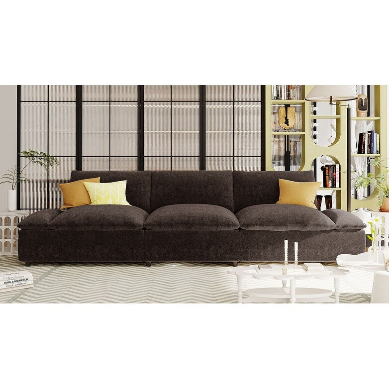119.5 Large Polyester 3-seater Sofa with 2 Storage Units and Rubber Wood Legs for Living Room