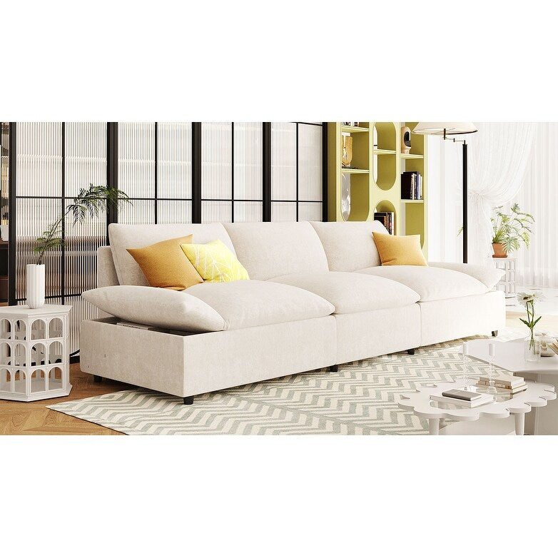 119.5 Large Polyester 3-seater Sofa with 2 Storage Units and Rubber Wood Legs for Living Room