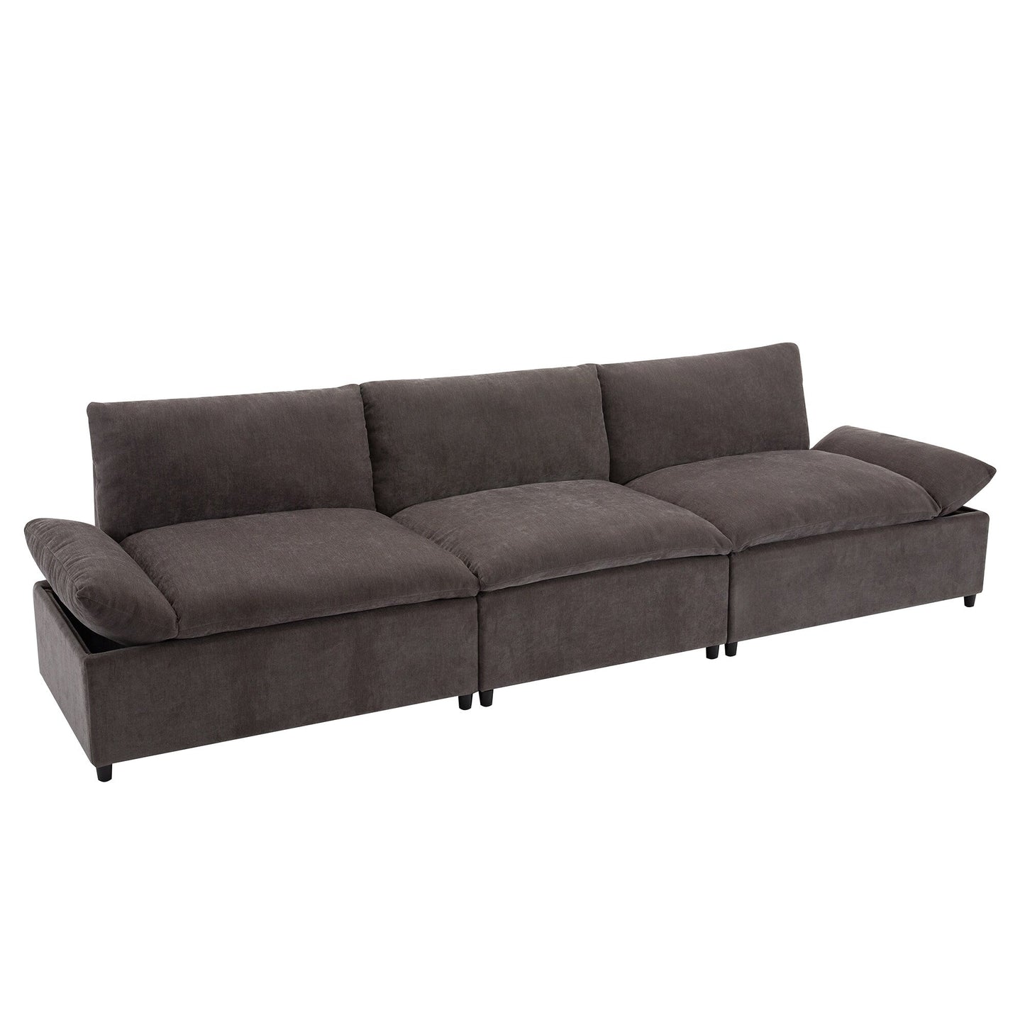 119.5 Large Polyester 3-seater Sofa with 2 Storage Units and Rubber Wood Legs for Living Room