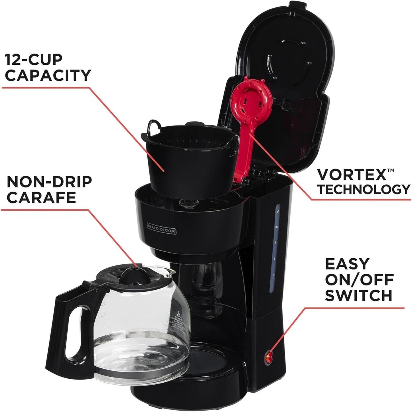 12-Tassen-Kaffeemaschine, Vortex-Technologie, tropffreie Karaffe