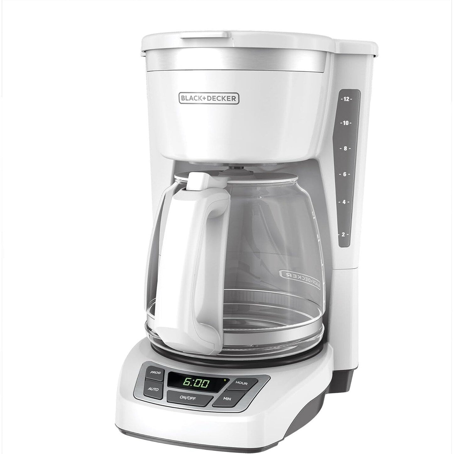 Digitale Kaffeemaschine für 12 Tassen, programmierbar, waschbarer Filter, Sneak-A-Cup, automatisches Brühen, Warmhalteplatte, weiß