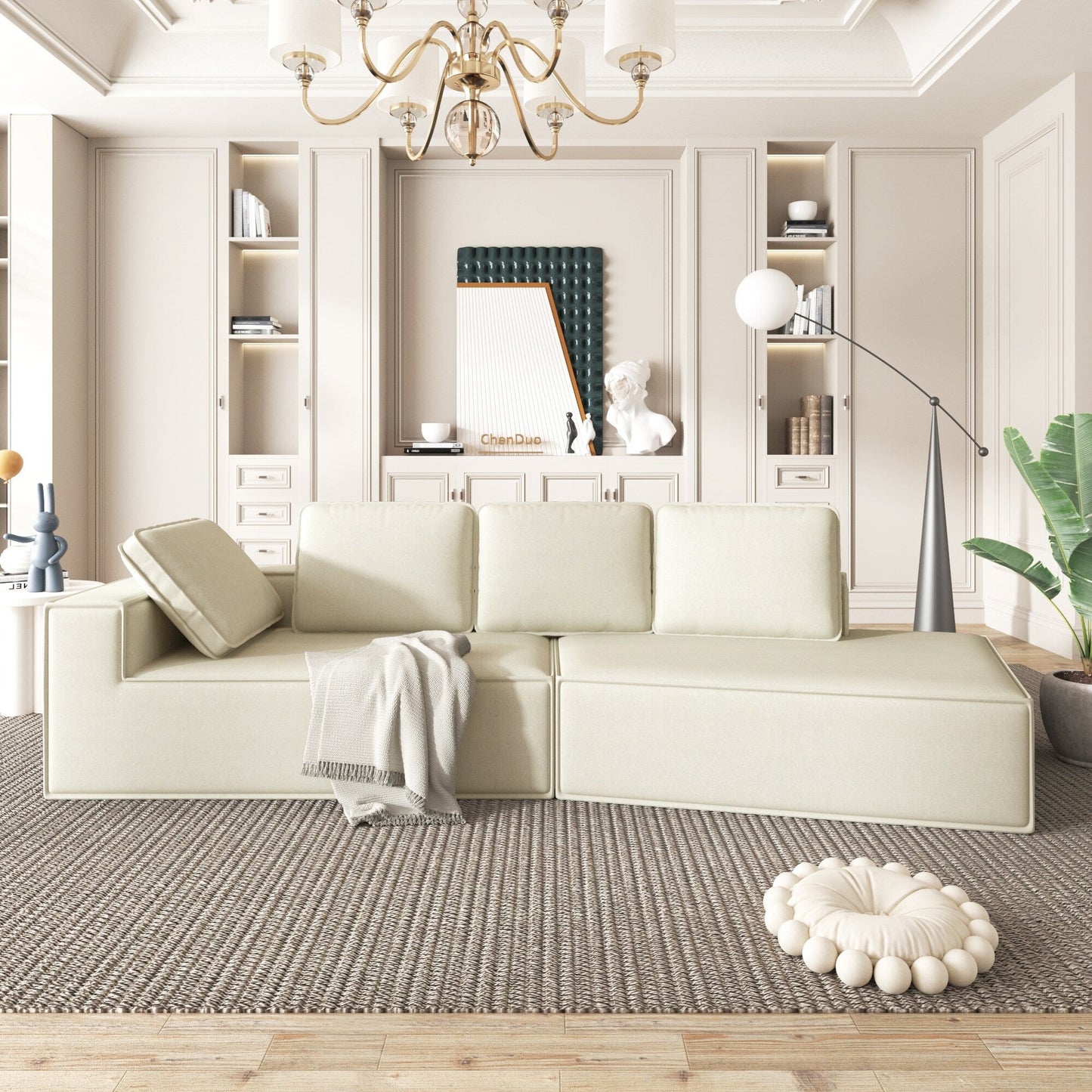 125 Stilvolle Chaiselongue, modernes Lounge-Sofa für den Innenbereich, Schlafsofa mit klaren Linien für das Wohnzimmer, Beige