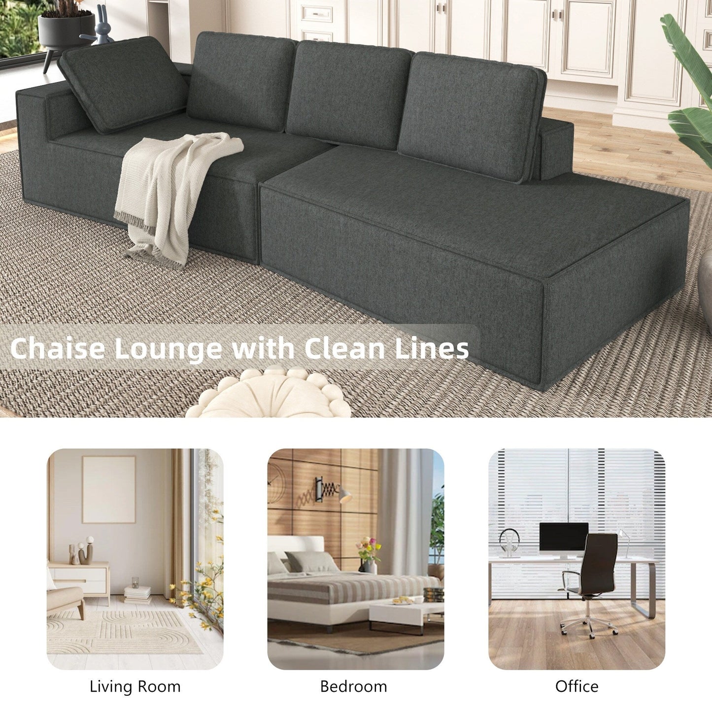 125 Stilvolle Chaiselongue, modernes Lounge-Sofa für den Innenbereich, Schlafsofa mit klaren Linien für das Wohnzimmer, Beige