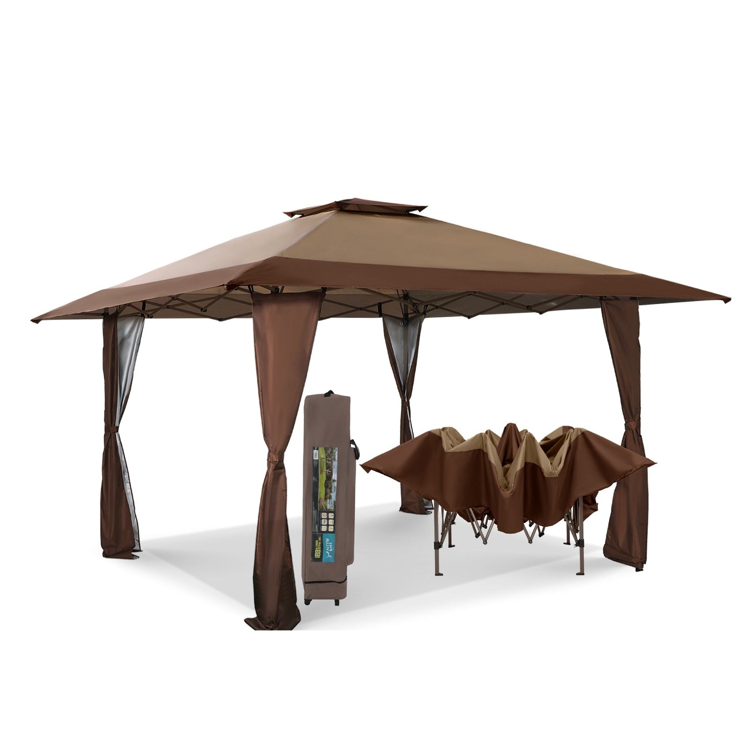 13' x 13' Outdoor-Überdachung, Terrassenpavillon, verstärktes Garten-Pop-up-Überdachungszelt mit elegantem Eckvorhang – 13 x 13 Fuß