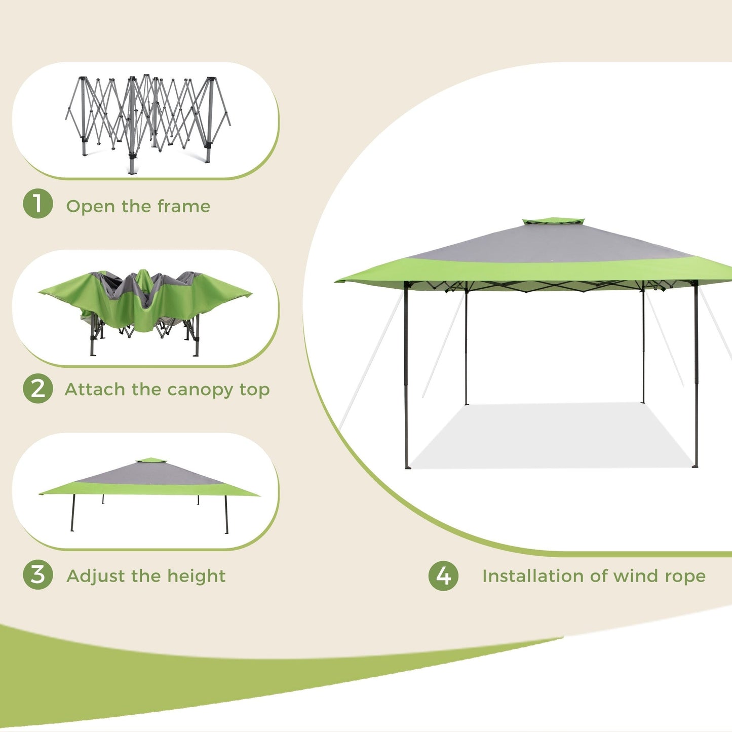 13' x 13' Outdoor-Überdachung, Terrassenpavillon, verstärktes Garten-Pop-up-Überdachungszelt mit elegantem Eckvorhang – 13 x 13 Fuß