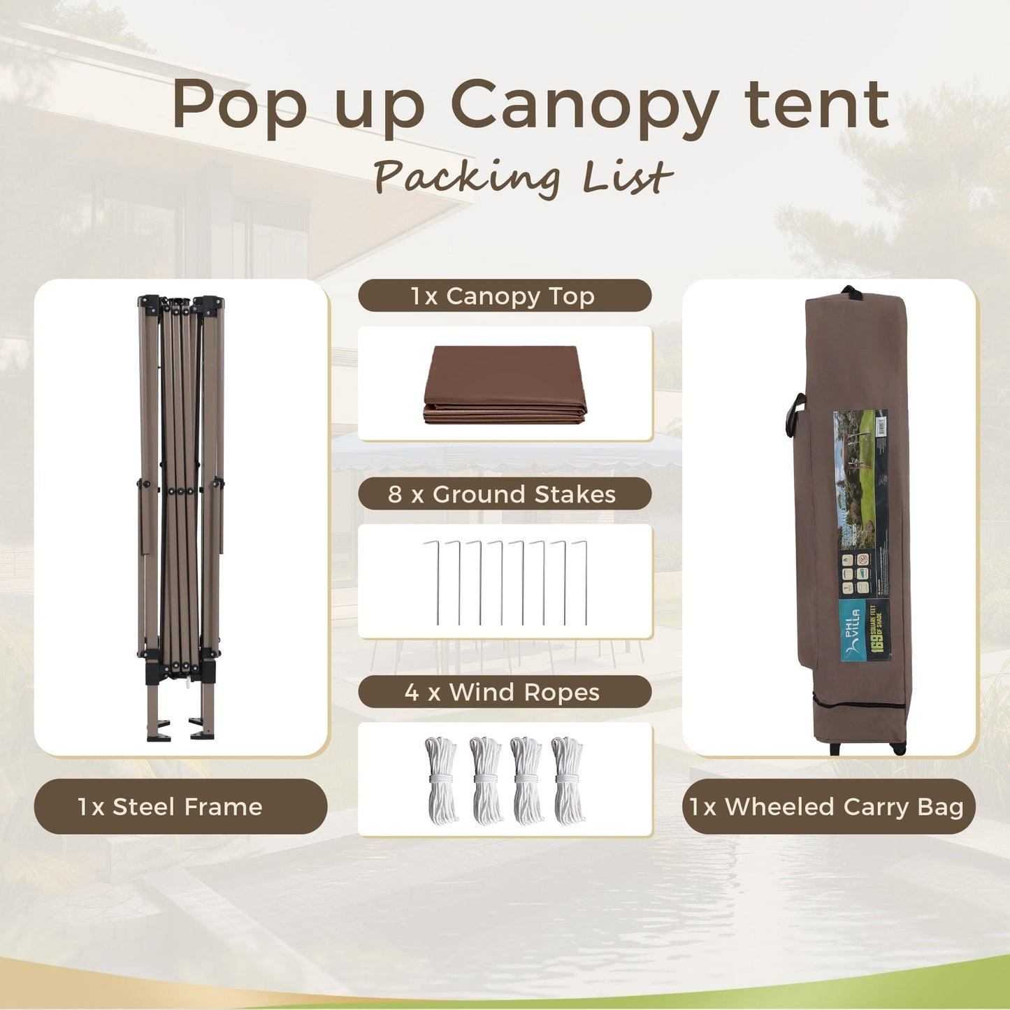 13' x 13' Outdoor-Überdachung, Terrassenpavillon, verstärktes Garten-Pop-up-Überdachungszelt mit elegantem Eckvorhang – 13 x 13 Fuß