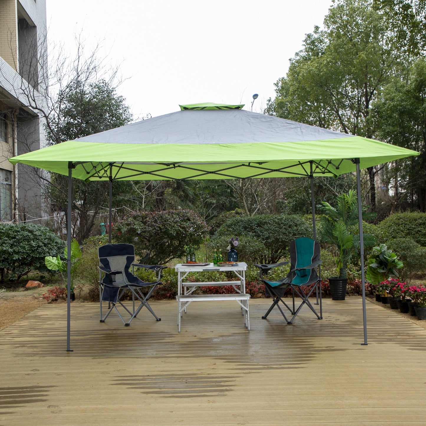 13' x 13' Outdoor-Überdachung, Terrassenpavillon, verstärktes Garten-Pop-up-Überdachungszelt mit elegantem Eckvorhang – 13 x 13 Fuß