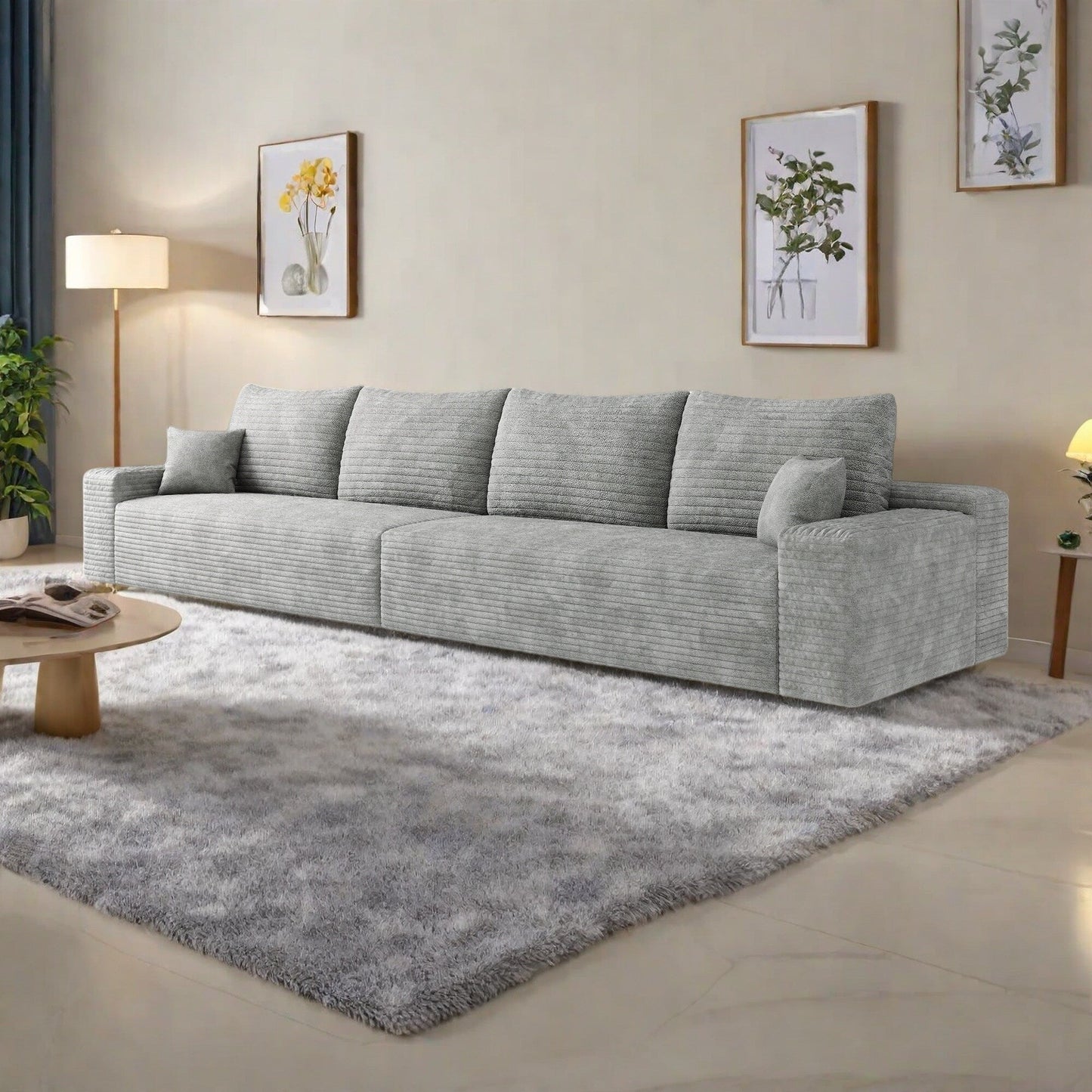140Foam 5-Seater Sofa - Plush Corduroy Cloud Couch with Recliner and High-Resilience Foam