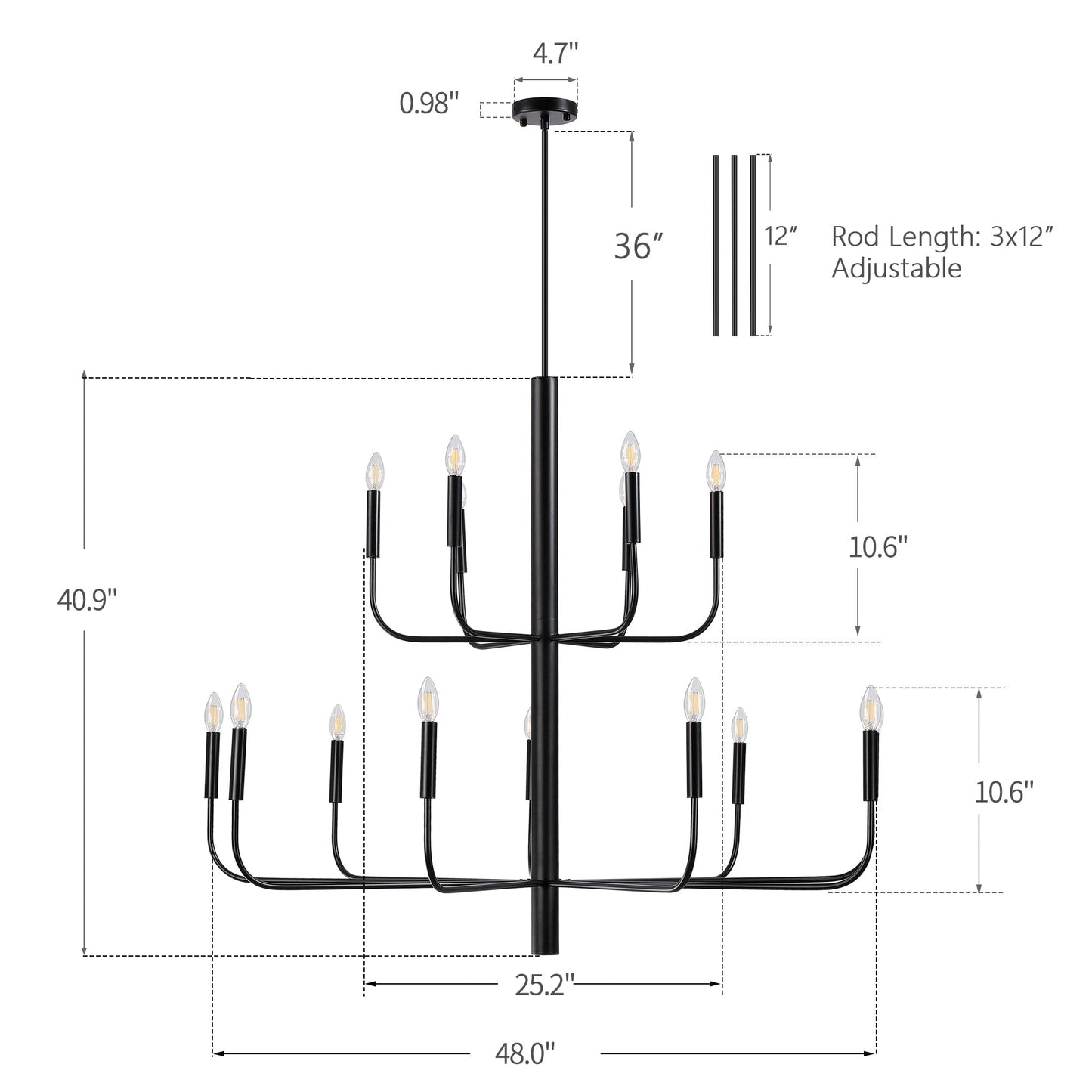 Minimalistischer Kerzenleuchter mit 15 Lichtern, 2-stufiges antikes Design – 48