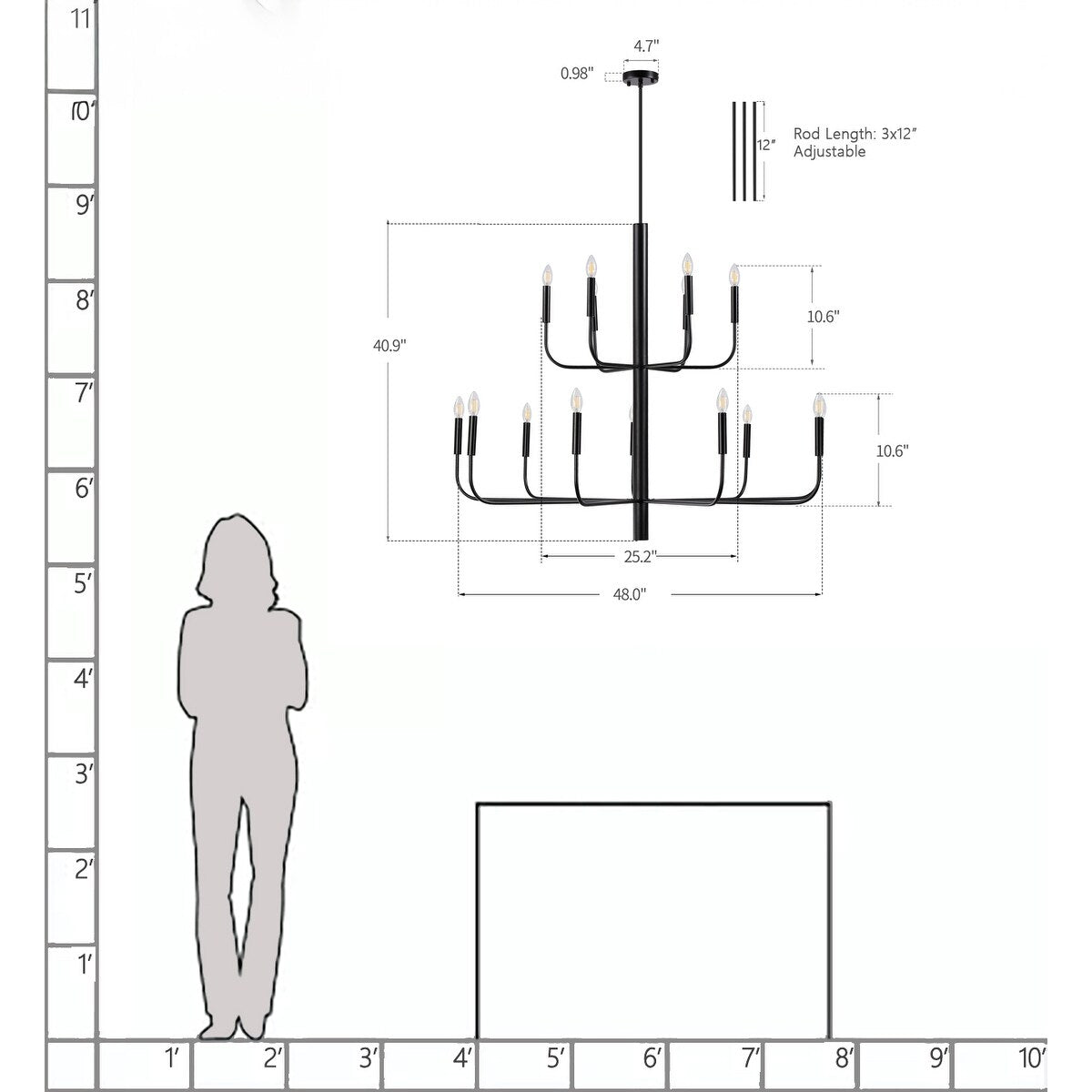 Minimalistischer Kerzenleuchter mit 15 Lichtern, 2-stufiges antikes Design – 48