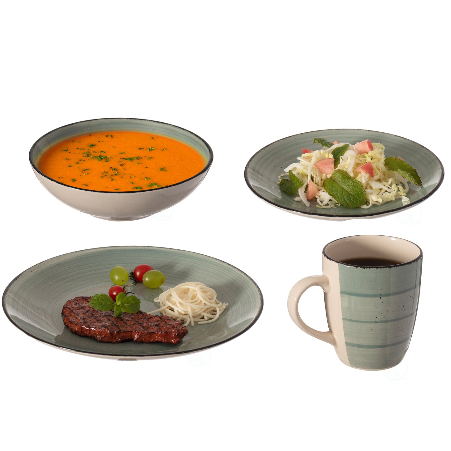Dinewares Spin Wash Geschirrset, Tassen, Salat- und Speiseteller und Schüsselsets, hochwertiges Geschirr