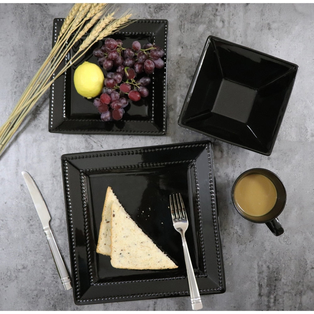 16-teiliges quadratisches Perlen-Steinzeug-Set von Lorren Home Trends, Schwarz