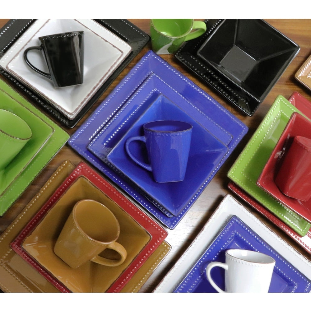 16-teiliges quadratisches Perlen-Steinzeug-Set von Lorren Home Trends, Schwarz