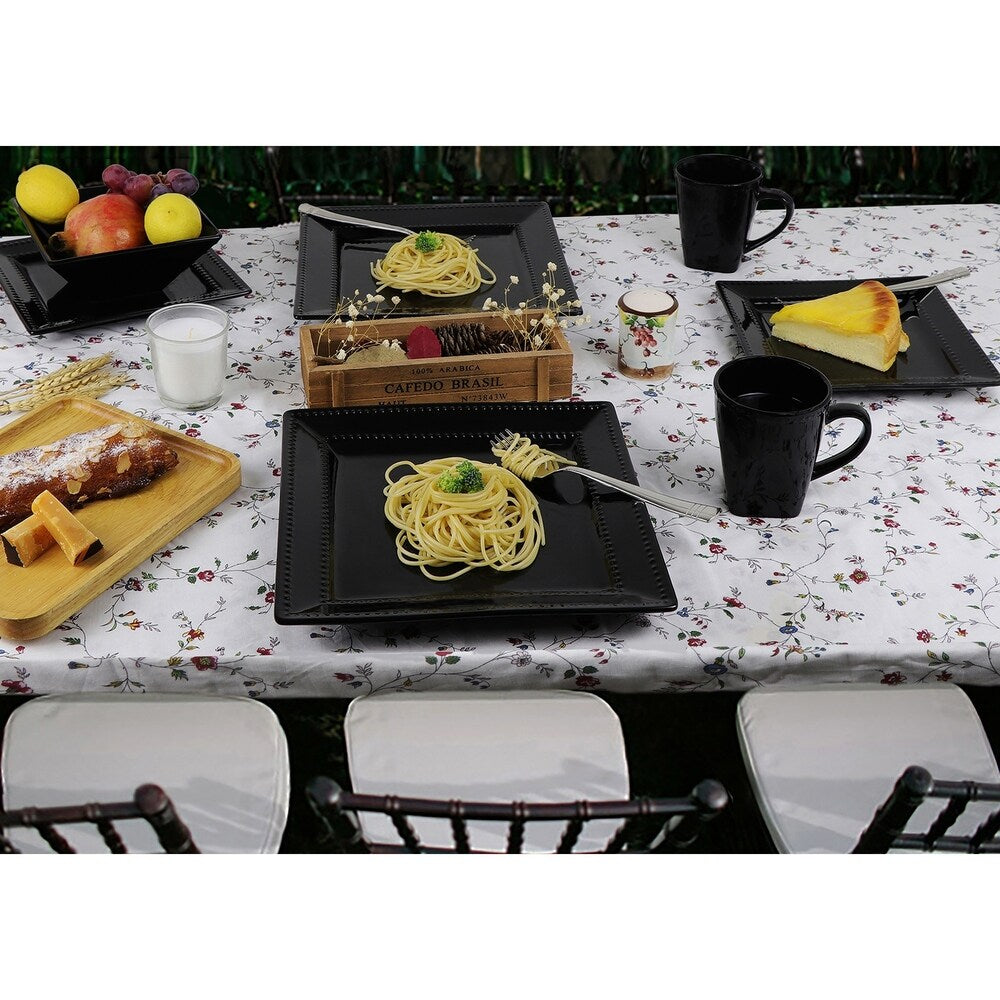 16-teiliges quadratisches Perlen-Steinzeug-Set von Lorren Home Trends, Schwarz