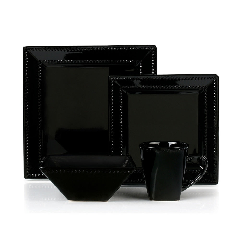 16-teiliges quadratisches Perlen-Steinzeug-Set von Lorren Home Trends, Schwarz