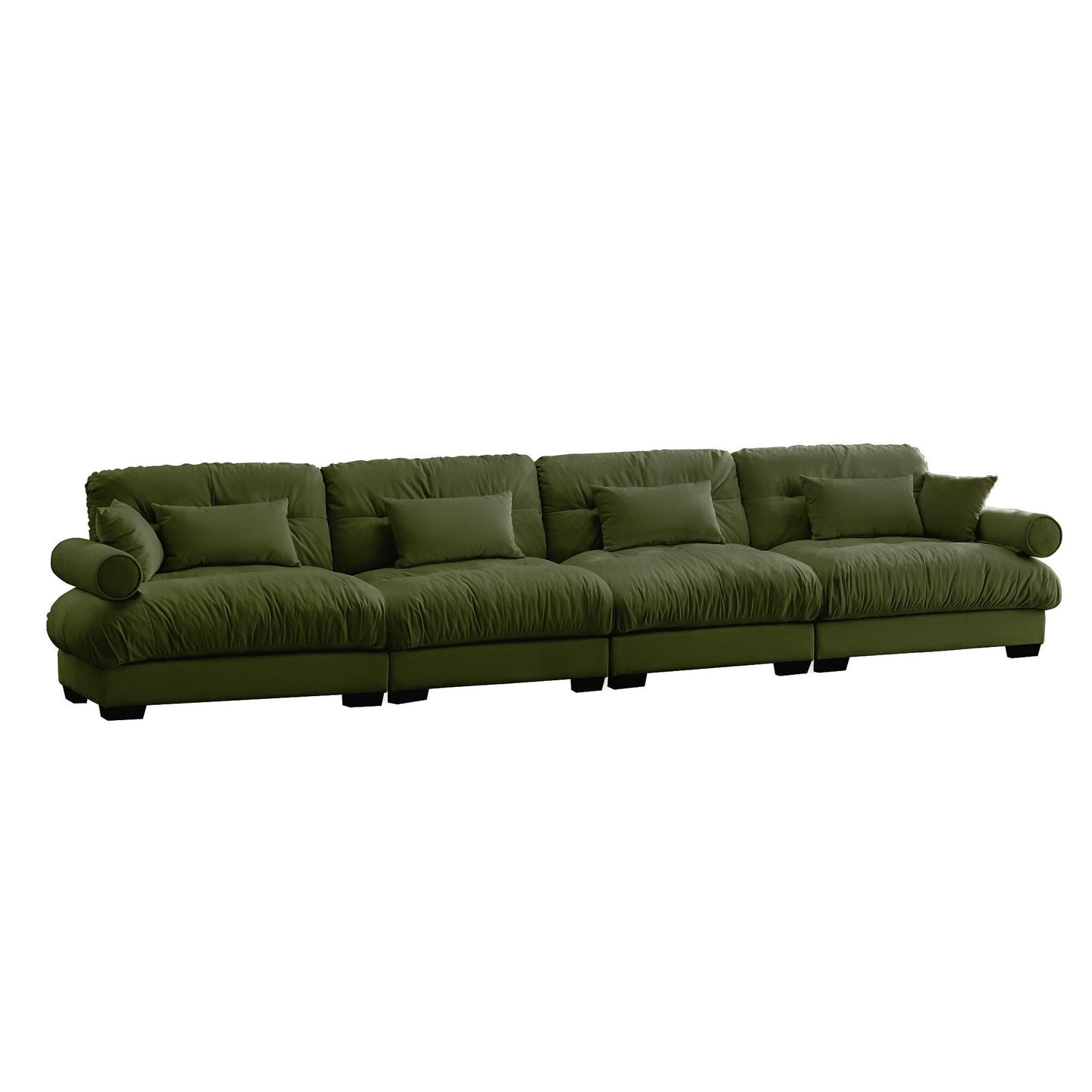 166Velvet 4-Seater Sofa with Bolster Armrests, High-Resilience Sponge Cushions