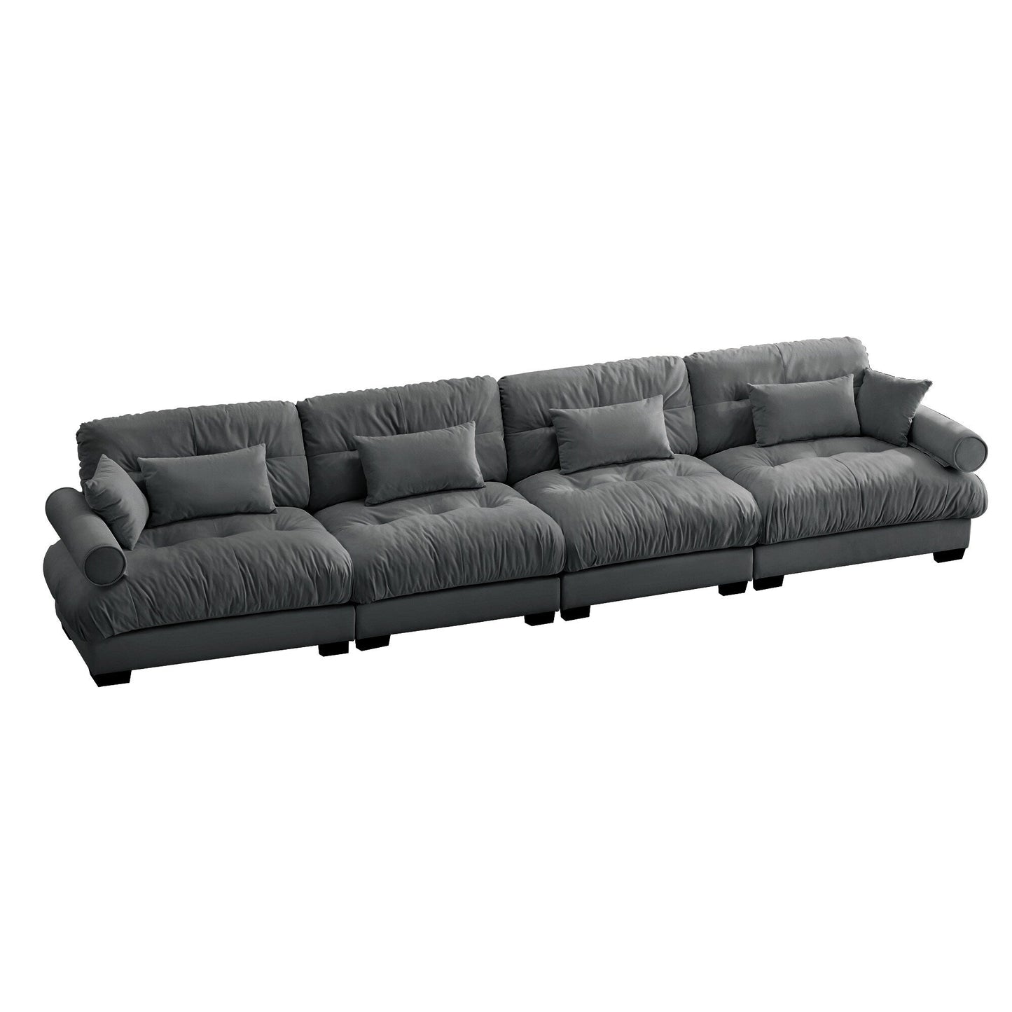 166Velvet 4-Seater Sofa with Bolster Armrests, High-Resilience Sponge Cushions